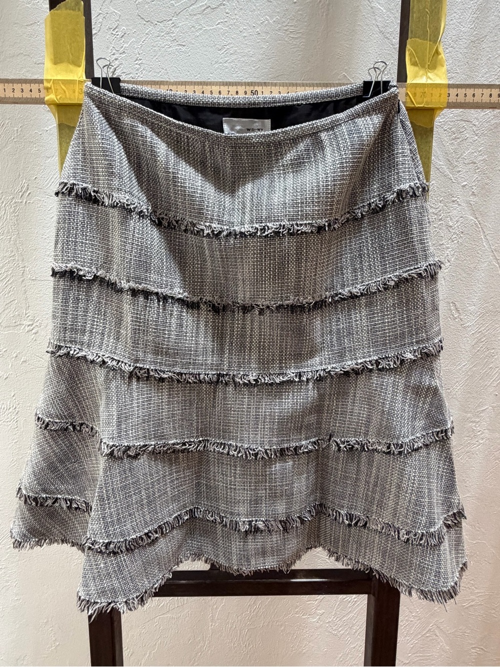 Frayed Tiered A-Line Skirt - Gray